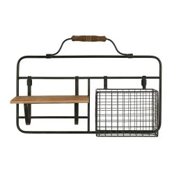 Comptoir De Famille Etagere Murale Avec Panier Reserve Noir 48x33x11cm En Fer Noir Et Sapin