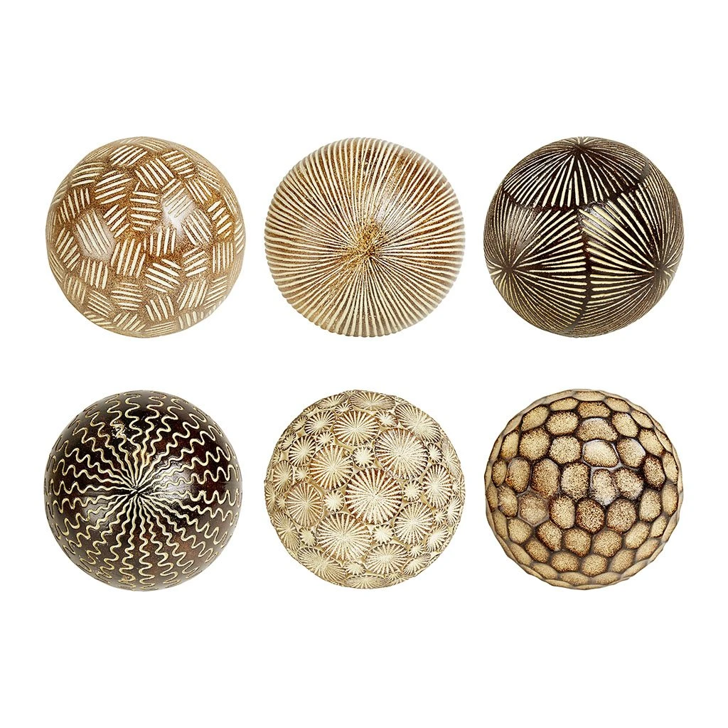 Côté Table 6 Boules Déco Ethniques Marron En Résine 3 Côté Table 6 Boules Déco Ethniques Marron En Résine