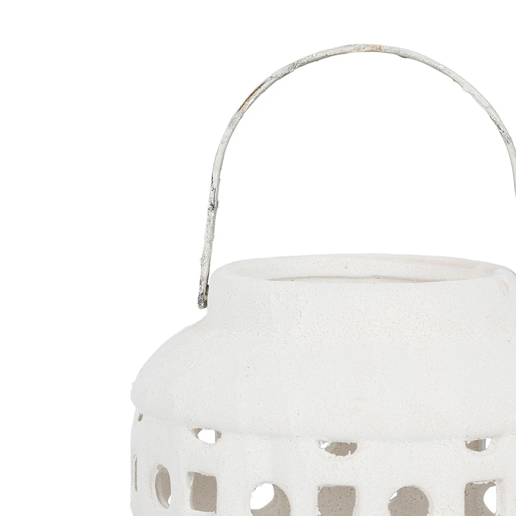 Côté Table Lanterne Ajourée Blanche En Faience - Ostuni 4 Côté Table Lanterne Ajourée Blanche En Faience - Ostuni – Image 2