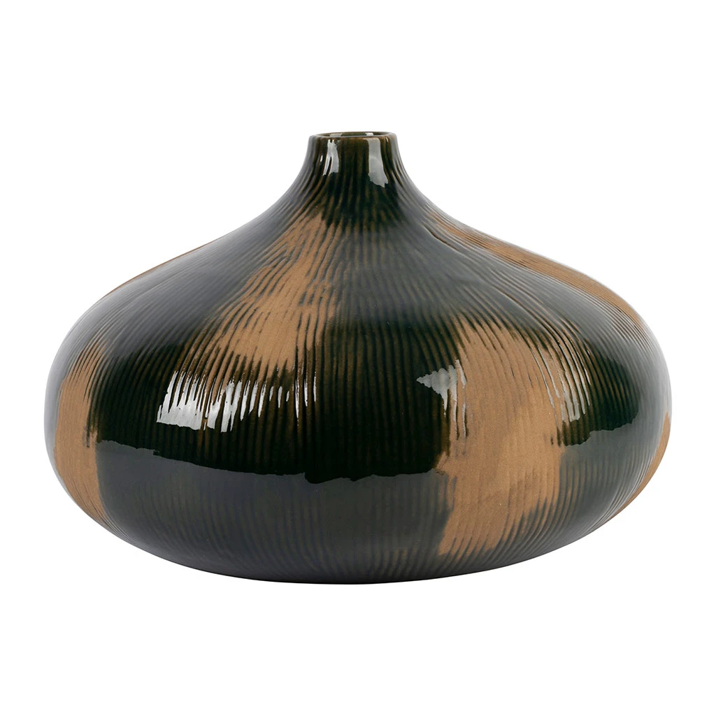 Côté Table Vase Vert Foncé Et Brun D30xh20cm En Faience - Pheses 3 Côté Table Vase Vert Foncé Et Brun D30xh20cm En Faience - Pheses