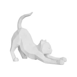 Pt' Statue Origami Cat Polyresine Mat Blanc