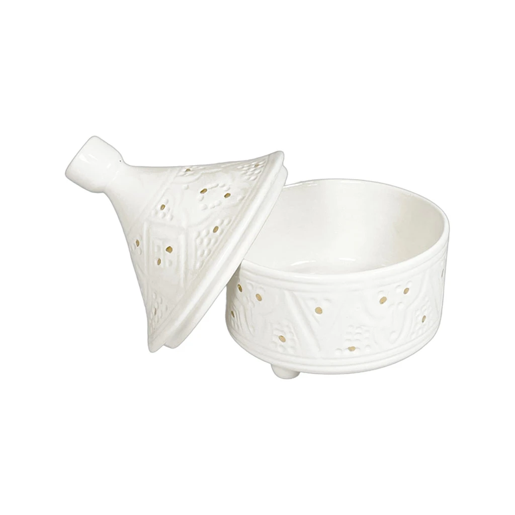 Chabi Chic Boite à Tajine Blanc Or D14xh17cm - Empreinte 3 Chabi Chic Boite à Tajine Blanc Or D14xh17cm - Empreinte