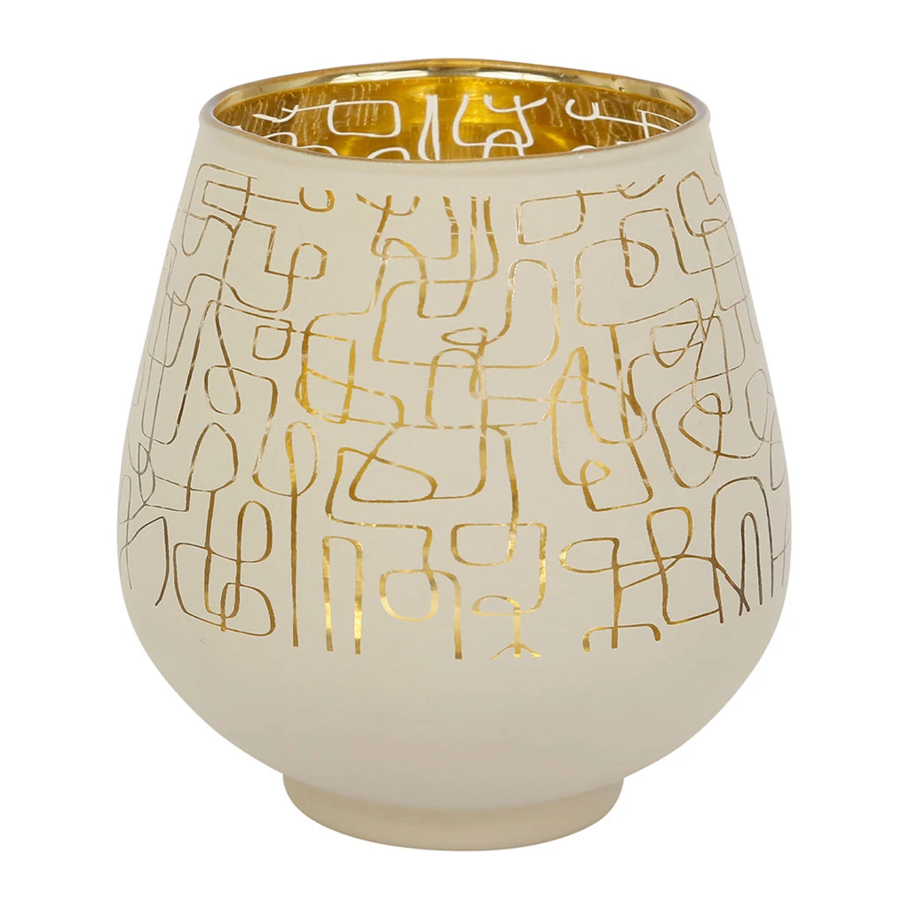 SEMA DESIGN Photophore Ligne Creme+dore D12xh12cm Verre 4 SEMA DESIGN Photophore Ligne Creme+dore D12xh12cm Verre – Image 2